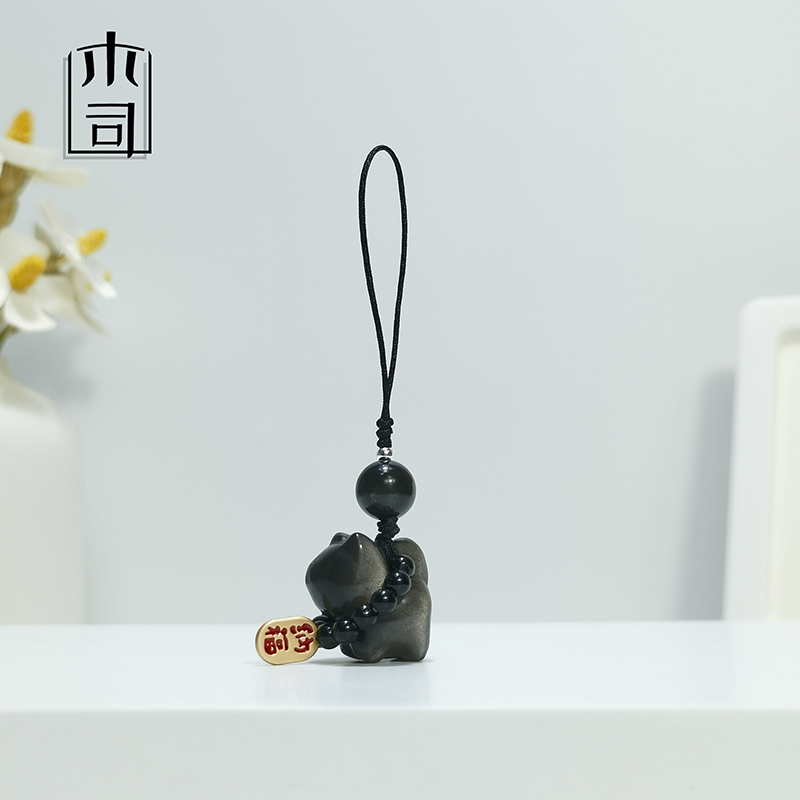 Natural Silver Obsidian Lucky Cat Cute Kitten Bag Pendant Bag Decoration Car Keychain Small Item Natural Silver Obsidian Lucky Cat Cute Kitten Bag Pendant Bag Decoration Car Keychain Small Item
