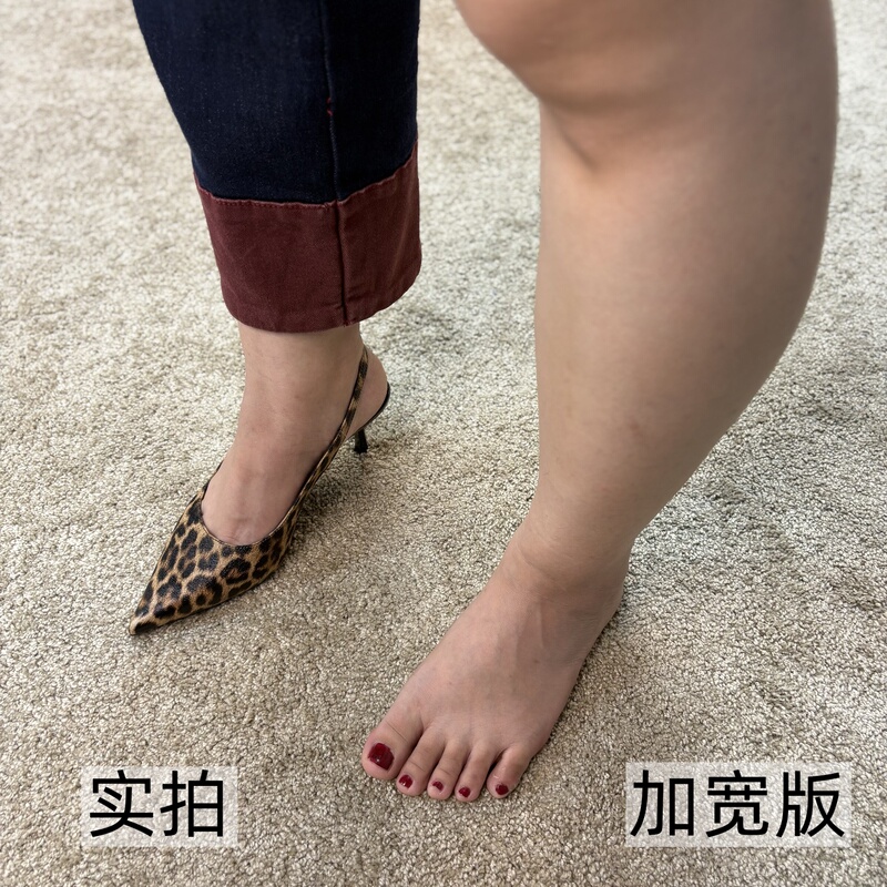 Slightly Chubby Thumb Valgus (Bunion) Leopard Print Stunning High Heels, Widened for Wide Feet, Closed-Toe Sandals for Women, Stiletto Heels, Size 41-43, Thick Ankles