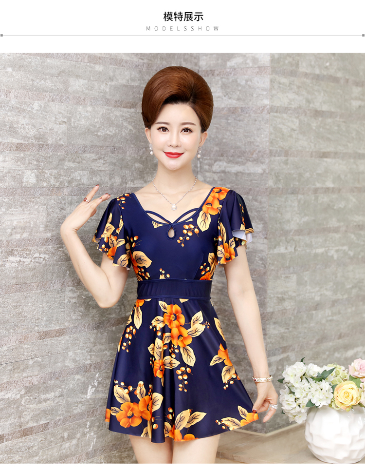 Bạn mặc đồ bơi nữ bảo thủ một mảnh kiểu váy che bụng nóng mùa xuân trung niên mẹ áo tắm đồ bơi cỡ lớn - Bộ đồ bơi One Piece bán áo bơi liền thân