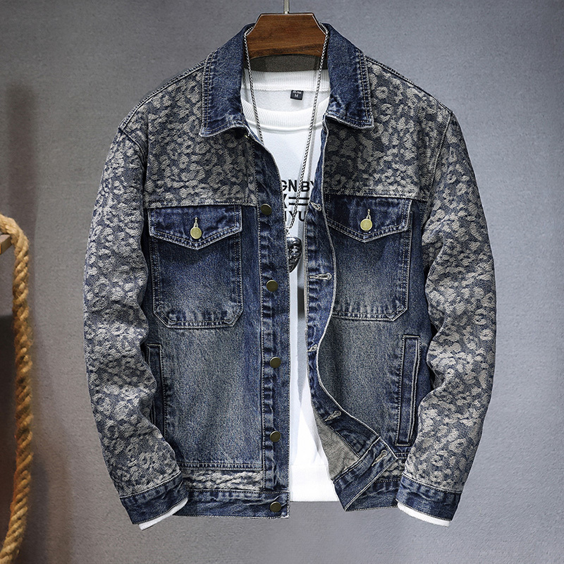 High-End American Retro Jacquard Denim Jacket for Men, European Style, Spring and Autumn Trendy Brand, Cool and Stylish Patchwork Color-Block Denim Jacket High-End American Retro Jacquard Denim Jacket for Men, European Style, Spring and Autumn Trendy Brand, Cool and Stylish Patchwork Color-Block Denim Jacket