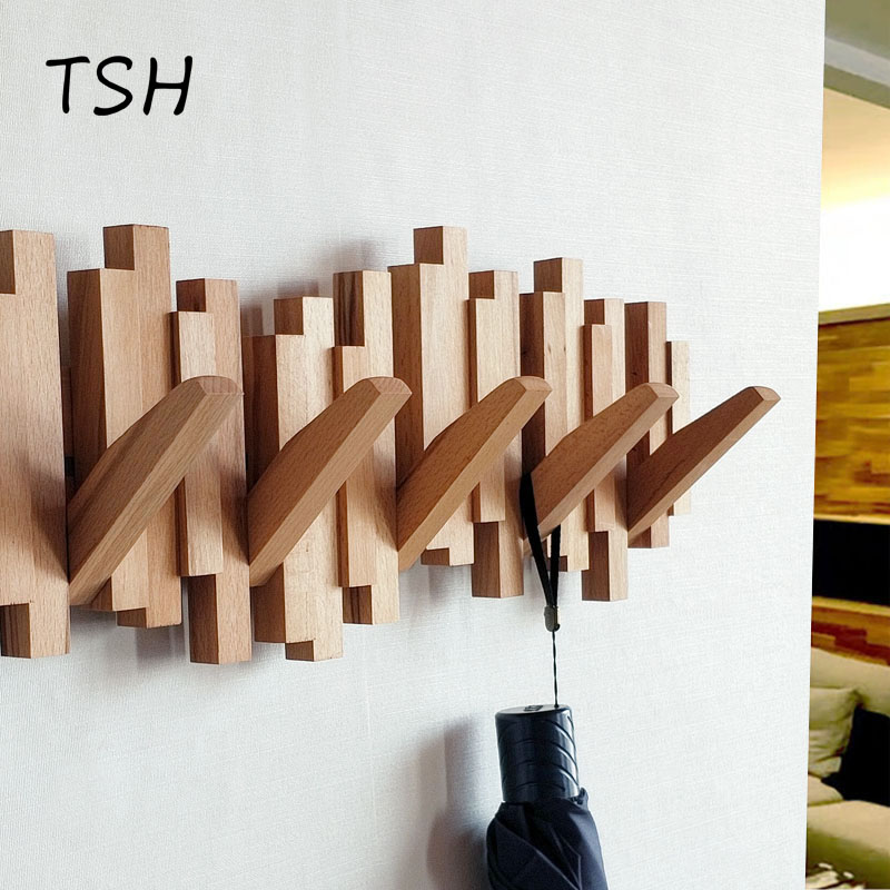 Discovery hanger solid wood wall-mounted coat rack door porch wall decoration creative folding beech hook