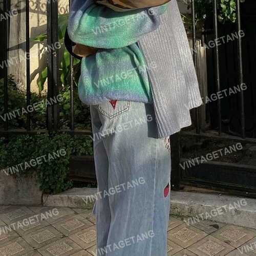 Tide, ретро джинсовые синие штаны, в американском стиле, с вышивкой, свободный прямой крой