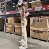 Абрикосовые цветные штаны для отдыха, в американском стиле, высокая талия, оверсайз, свободный прямой крой