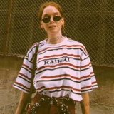 Винтагетанг Американский ретро-белый контрастный контрастный полосатый полосатый футболка с коротки