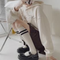 Autumn-winter mid-cylinder Sox children majealure striped black heaps stocking stocking days sweet jk milk white calf socks