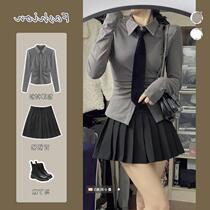 majealure pure desire hot girl shirt female small crowdAcademy windy high waist lining short skirt jk uniform spring autumn suit