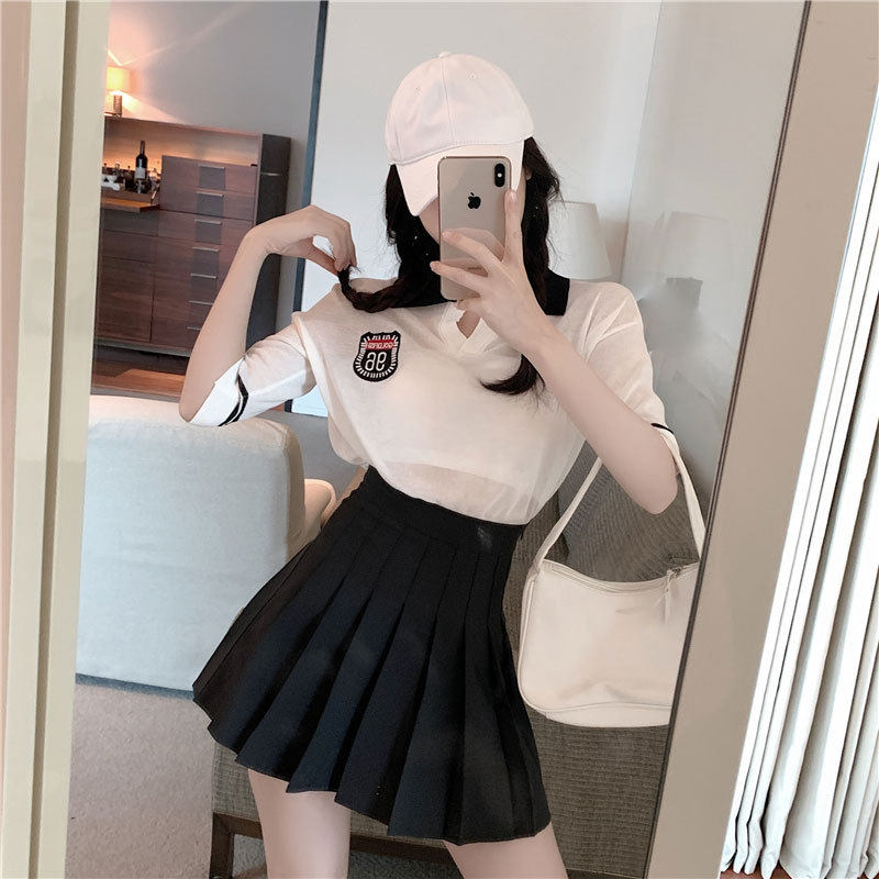 majealure net red suit female Summer Yankees Smallness Color reduction Thin Jk Plexigu Dress two sets