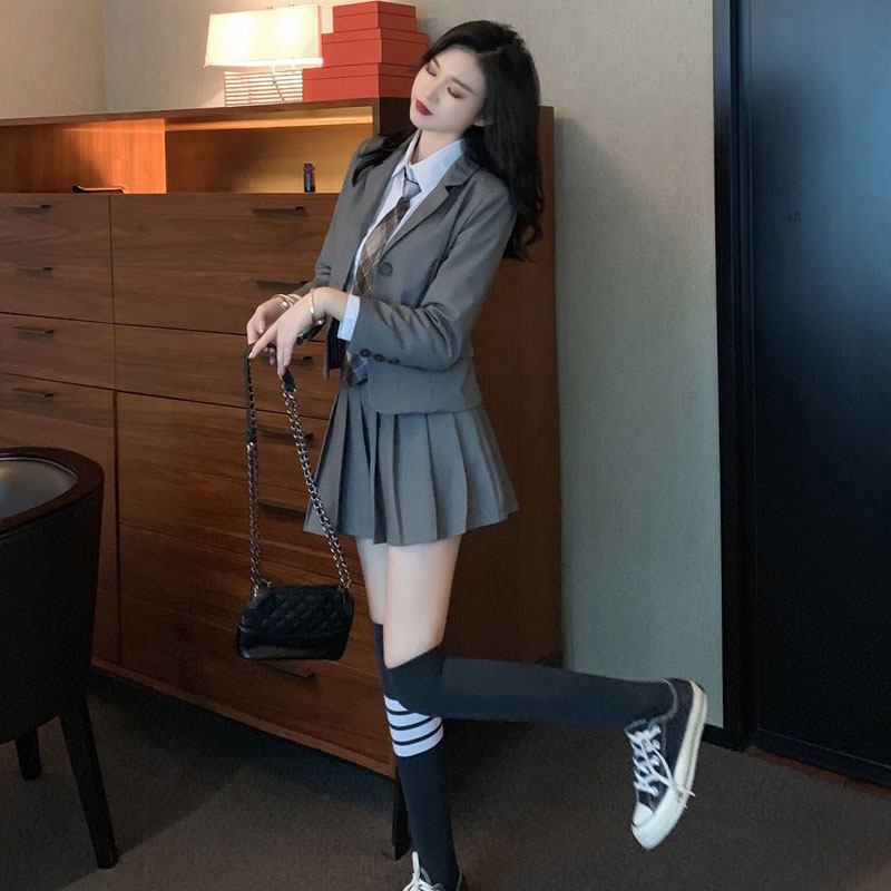 maje allure college wind suit jk suit female autumn shirt plexigo skirt casual student Yingren three sets