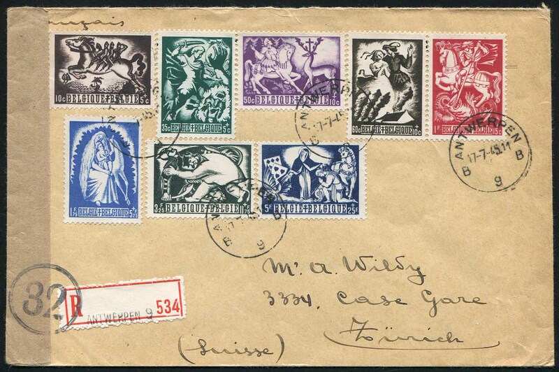 1536: Belgium 1945 Brabante Legend Registered Post Cover with Foreign Stamp Dd and Destination Stamp
