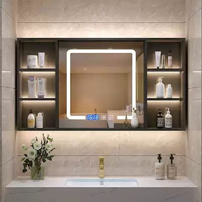 Bathroom smart mirror cabinet Powder room separate storage cabinet Wall-mounted toilet mirror cabinet with light solid wood customization