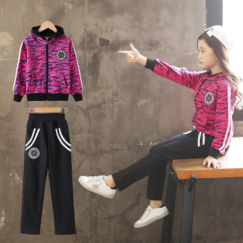 Girls spring 2021 new foreign school children's suit sports suit big child 12-year-old girl 15 fashionable clothes autumn section