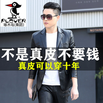  Woodpecker leather leather clothing mens spring and autumn sheepskin blazer motorcycle clothing thin mens soft leather jacket tide