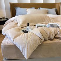 High-grade milk velvet latex quilted bed hat four-piece set washable winter thick warm double-sided velvet single quilt cover