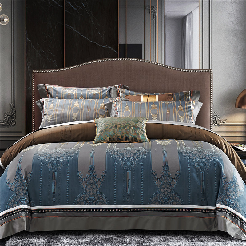 Italy light and luxurious 140 horse cotton full cotton four pieces upscale European-style pure cotton goon satin printed bedding