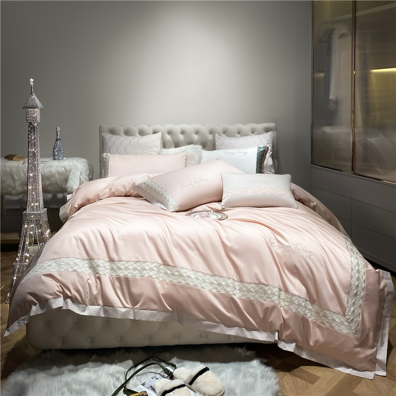 Light and luxurious 140 long suede cotton four pieces of public main wind European-style embroidered all-cotton bed cover 1 8m bedding