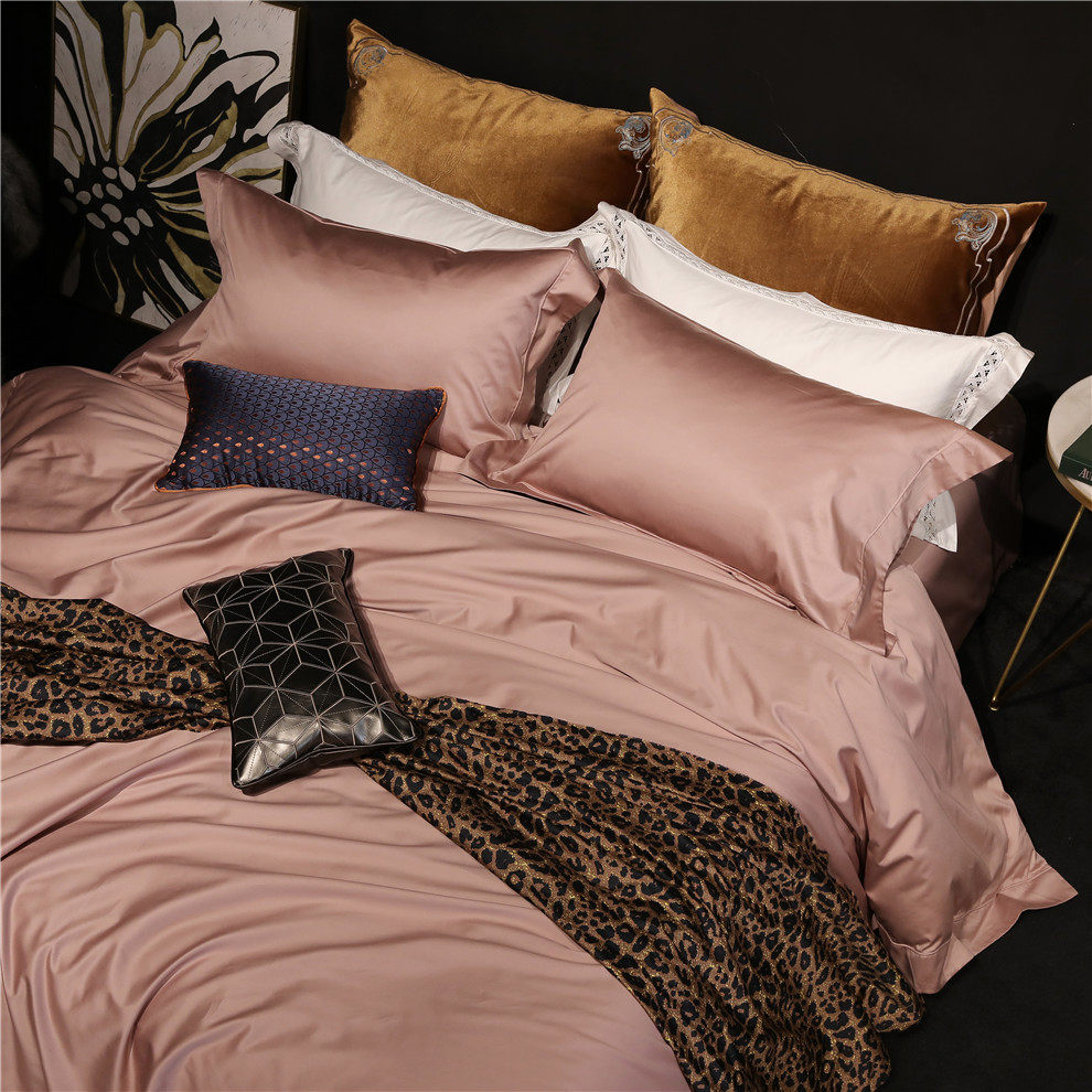 Italy imported 140 Egyptian plush cotton simple solid color satin four-piece set 1 8m wedding bedding