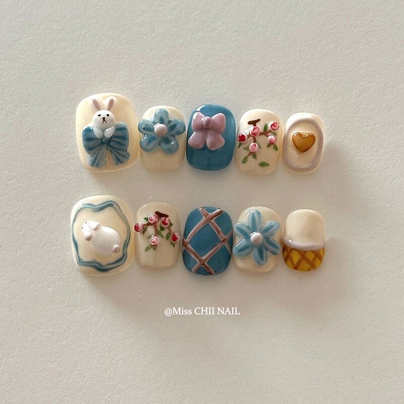 The Atmosphere Is Full of Charm When Taking Photos~ a Super Cute Gift for Girls, Pure Three-Dimensional Retro Bunny Handmade Exquisite Wearable Nails