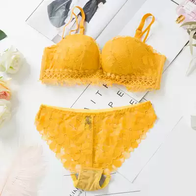 Sexy lace without steel ring underwear set girl thicker gathering bra cover small chest upper support side adjustment type