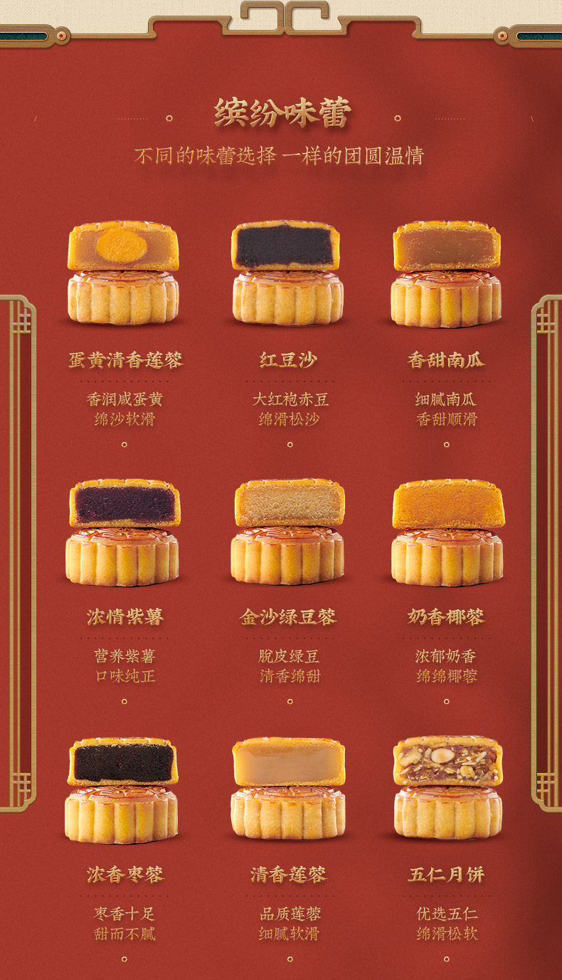 中华老字号 五芳斋 龙腾月饼礼盒 9饼9味 640g 图6