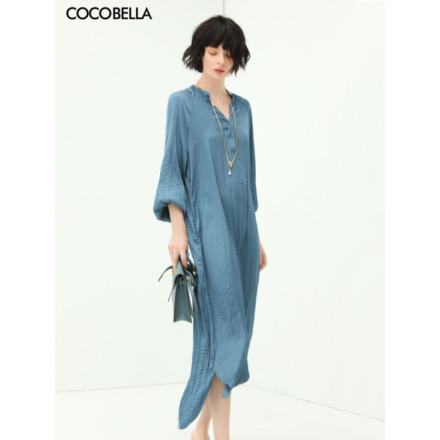 Pre-sale COCOBELLA heavy pleated satin flowing dress stand collar shirt skirt FR617