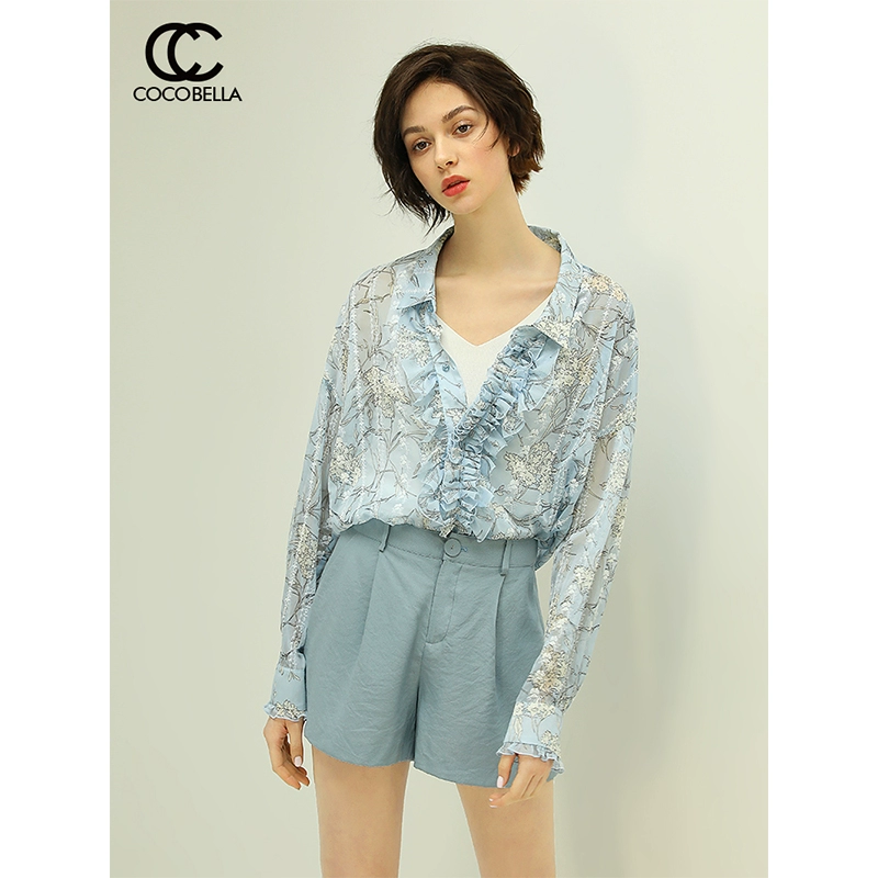 COCOBELLA mẫu thiết kế in hoa tươi thêu khí chất áo voan nữ nấm tai KT270 - Áo sơ mi chiffon ren