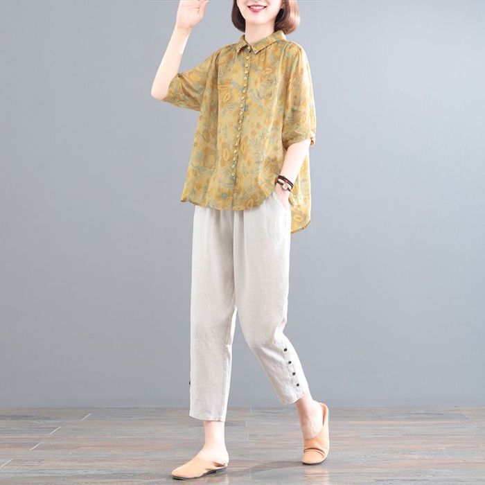 Cotton and Linen Casual Suit for Women, Summer Wear, 2026 New Fashion, Linen Retro Loose Top, Nine-Point Pants Two-Piece Set Cotton and Linen Casual Suit for Women, Summer Wear, 2026 New Fashion, Linen Retro Loose Top, Nine-Point Pants Two-Piece Set