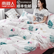 ins Nam Cực gió ròng bông đỏ denim nữ đơn giản bông chăn lanh giường ba mảnh 1.8 - Bộ đồ giường bốn mảnh