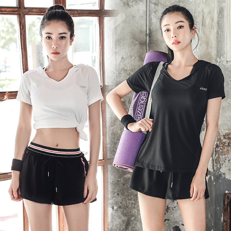 Sports and leisure suit women summer thin beginners Netred relaxed gym hood running yoga suit
