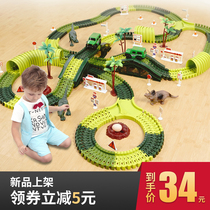 Dinosaur model childrens train track car toy racing through the big adventure electric car boy track 3 years old 6