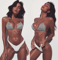 HALTER NECK EXPOSED VACATION SEASIDE SEXY GLITTER SPLIT SWIMSUIT HIGH WAIST SWIMSUIT BIKINI BIKINI