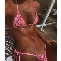 ins Net Red girl bikini T-shaped split swimsuit snake pattern swimsuit