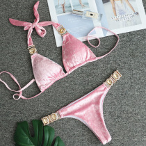 Princess pink velvet bikini crystal diamond bikini net split swimsuit