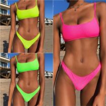 Fluorescent color bikini Solid color split swimsuit Europe and the United States INS burst swimsuit TRIANGLE SEXY BIKINI