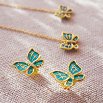 Hehe Great Immortal Original 925 Silver Plated Gold New Chinese Enamel Butterfly Earrings Earrings