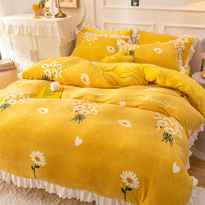 True love Mercury thickened milk coral velvet four-piece crystal velvet bed sheet bed three-piece double-sided Velvet