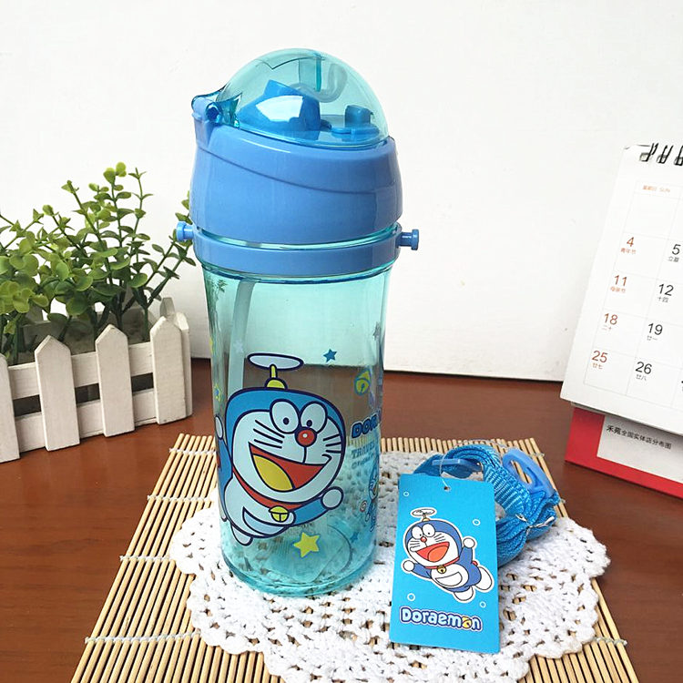Phim hoạt hình mới 600ml trẻ em không vị, không độc hại, thân thiện với môi trường, không bị rò rỉ với chai rơm học sinh có dây buộc bình tập uống