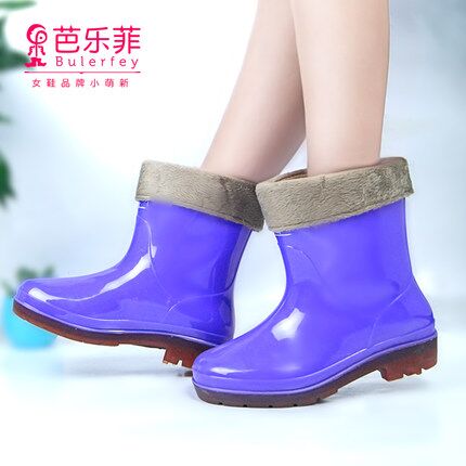 Rain Shoes Woman Short Silo Plus Cotton Autumn Winter Rain Boots Waterproof Shoe Cover All Season Removable Add Cotton Glue Shoes Woman Warm Suede Water Shoes