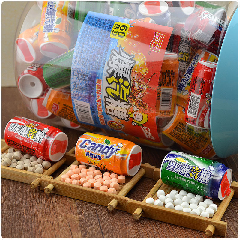 Whole bucket of 60 bottles of popcorn sugar soda sugar Syracine with ingots Candy Snacks Creative Mini Steam sugar nostalgic snacks