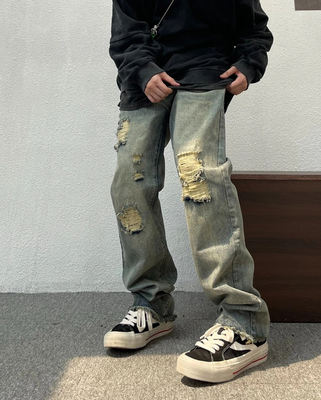 American retro wide-leg ripped jeans for men, 2024 new spring and autumn loose straight-leg pants, a trendy brand that's cool and stylish, will make the streets go wild