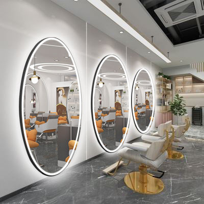Barber shop mirror table, hair salon mirror, round mirror, semi-round mirror, oval mirror, led light, touch switch, internet-famous mirror