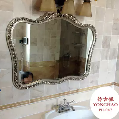 High-end European-style mirror carved PU hair salon mirror Retro hair salon mirror Beauty salon mirror Dressing mirror wall mirror