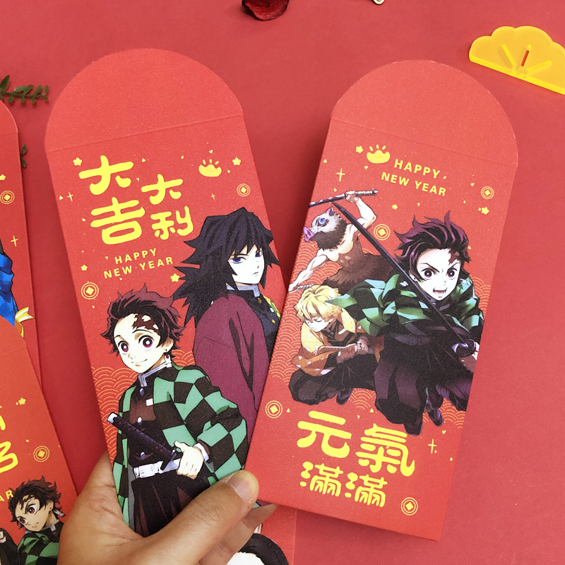 2022 New Year's Red Bauer Japanese Cartoon Ghost's Edged Rim is a Thickened Comic Twice Meta Red Packet Bag