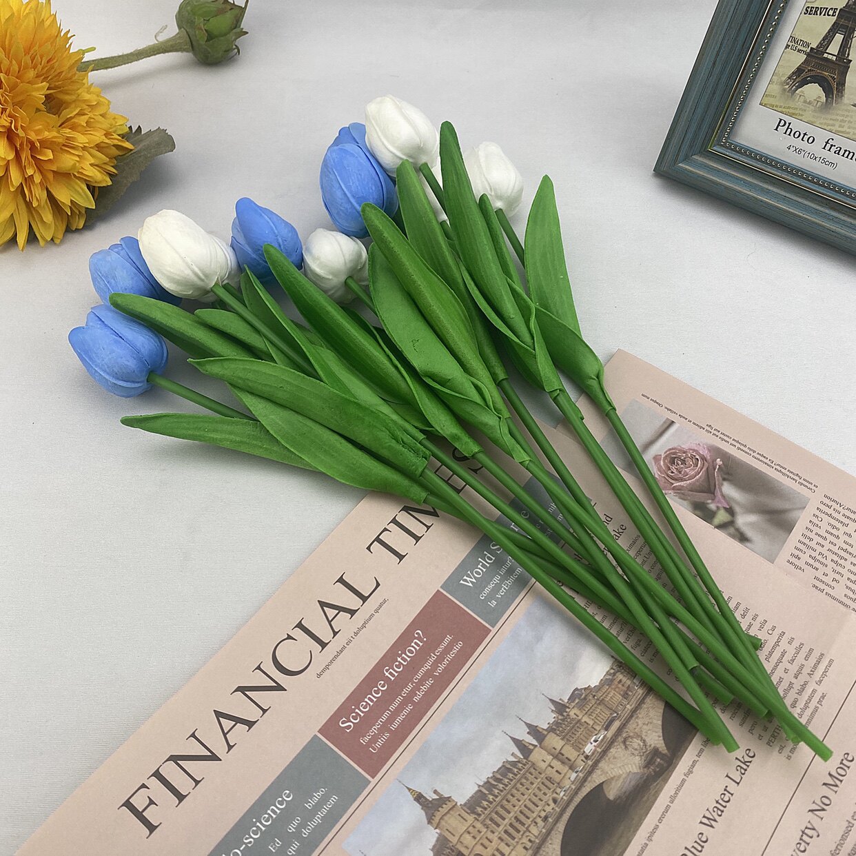 简约仿真干花束手感保湿郁金香高档插花客厅蛋糕装饰假花摆设蓝海详情15