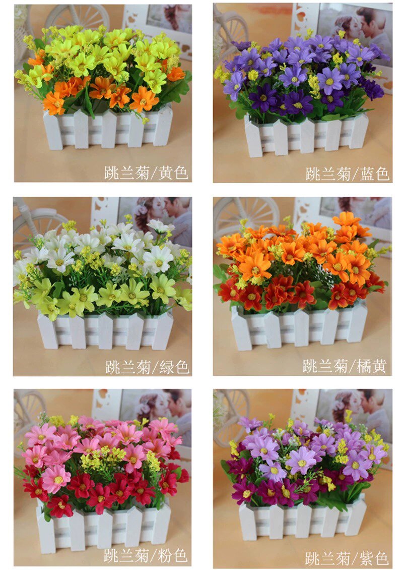 尤加利摆件木栅栏花套装仿真花假花道具盆栽花塑料花艺绿植草花详情4