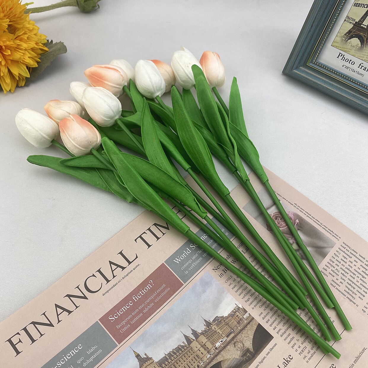 简约仿真干花束手感保湿郁金香高档插花客厅蛋糕装饰假花摆设蓝海详情9