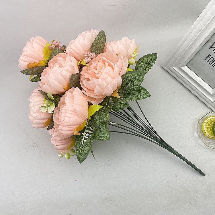 12头洋牡丹仿真把束西洋玫瑰假绢花婚礼婚庆插花装饰欧式花墙花艺详情16