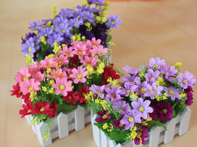 尤加利摆件木栅栏花套装仿真花假花道具盆栽花塑料花艺绿植草花详情9