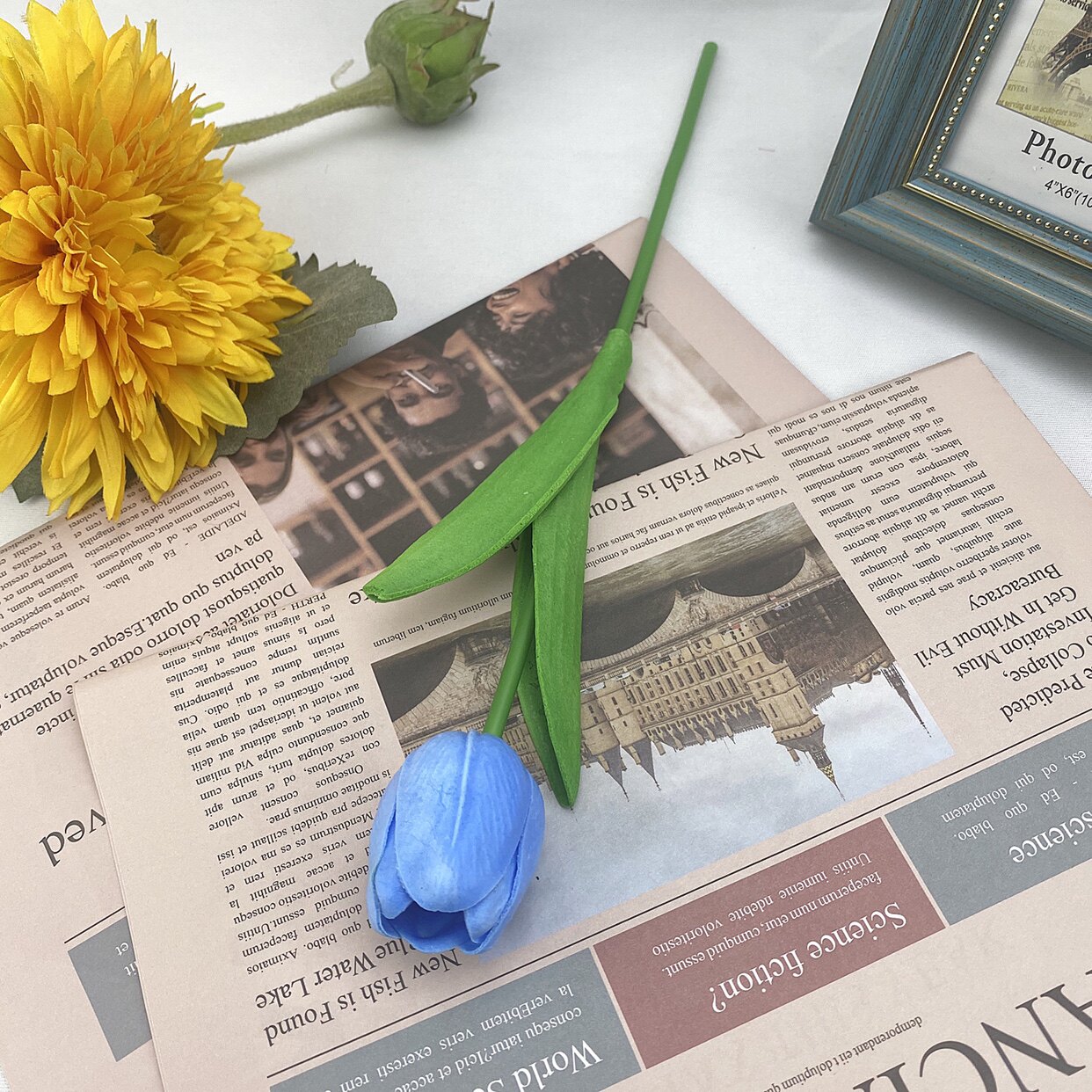 简约仿真干花束手感保湿郁金香高档插花客厅蛋糕装饰假花摆设蓝海详情13