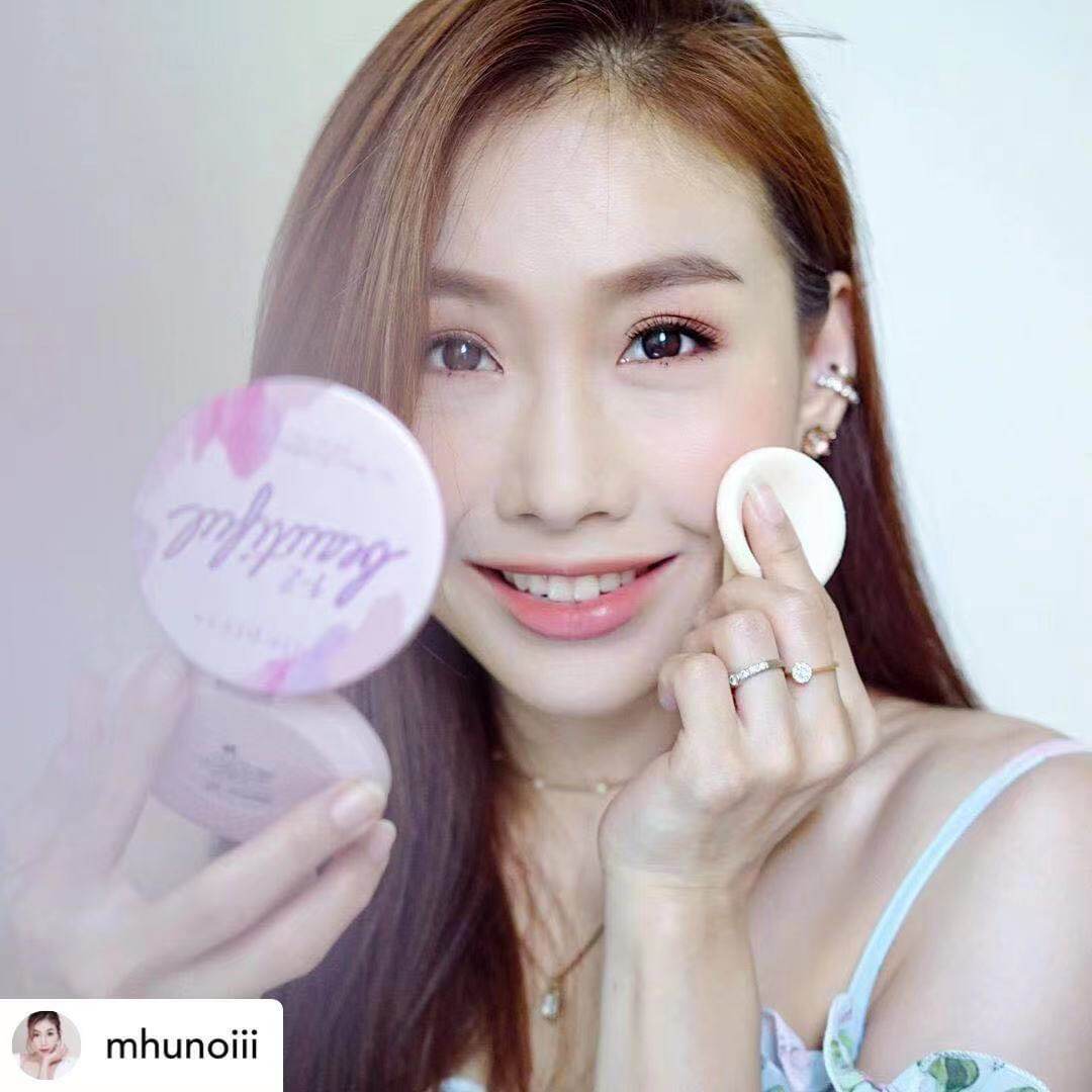 Thai cute press pink with mirror with powder powder new round makeup concealed oil