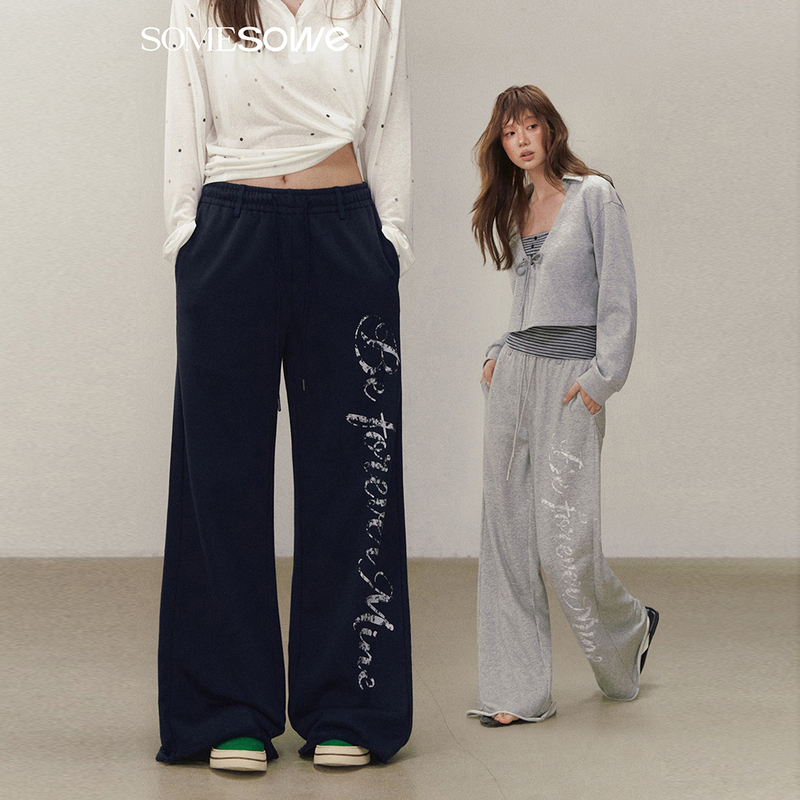 Wang Churan's Same Style Somesowe Casual Pants with Letter Print Wide-Leg Pants 26 Early Autumn New Model Missl Buyer's Store Wang Churan's Same Style Somesowe Casual Pants with Letter Print Wide-Leg Pants 26 Early Autumn New Model Missl Buyer's Store